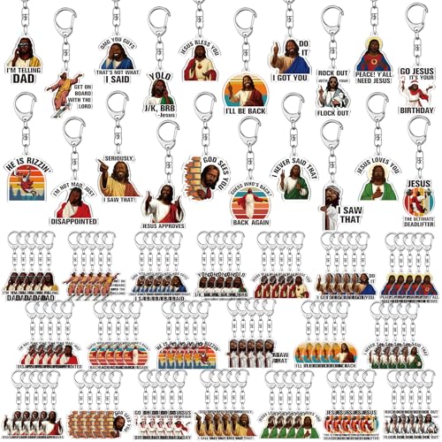 Sureio 40 Pcs I Saw That Jesus Keychain Bulk Funny Christian Gifts for Woman Men Church Christmas Goodie Bag Stuffers Christian Party Favors Religious Baptism Gifts (Black Jesus)