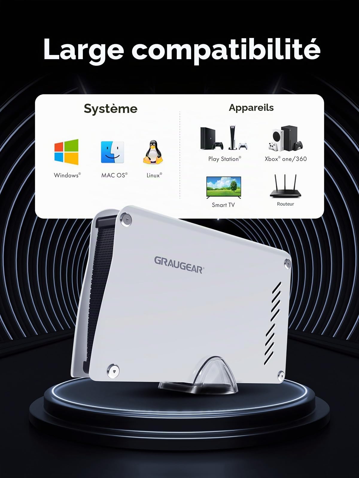 GRAUGEAR Disque Dur Externe 4TB - Compatible PS5/PS4, Haute Vitesse USB 3.2, Boîtier Durable en Aluminium, avec Câbles USB-C et USB-A
