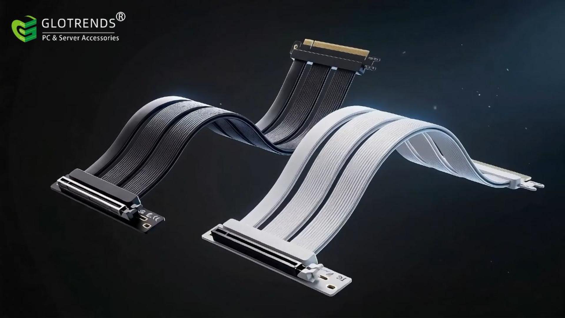 Image of GLOTRENDS 300mm PCIe 5.0 Riser Cable for RTX5090 RTX4090 RX9070 RX7900, Compatible with PCIe 5.0 /4.0 GPUs, 90 Degree Right Angle for Vertical GPU Mount