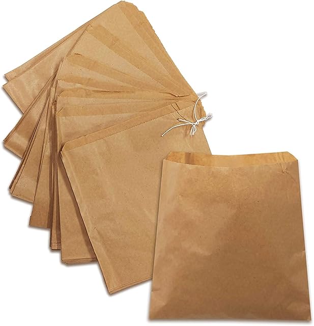 Brown Strung Kraft Paper Food Bags Groceries, paper sandwich bags | 6"/7"/ 8"/10"/12" bags | Paper Fruit Bags, Vegetables Candy Sweets Crafts (100, 6x6 Inch)