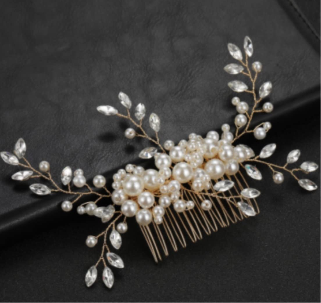 Haarschmuck Damen Gatuida 4 Stück Frauen Haarkamm Blume Perle Haarspange Hochzeit Braut Haarschmuck Mädchen Haarspange Haarschmuck Hochzeit(Gold)
