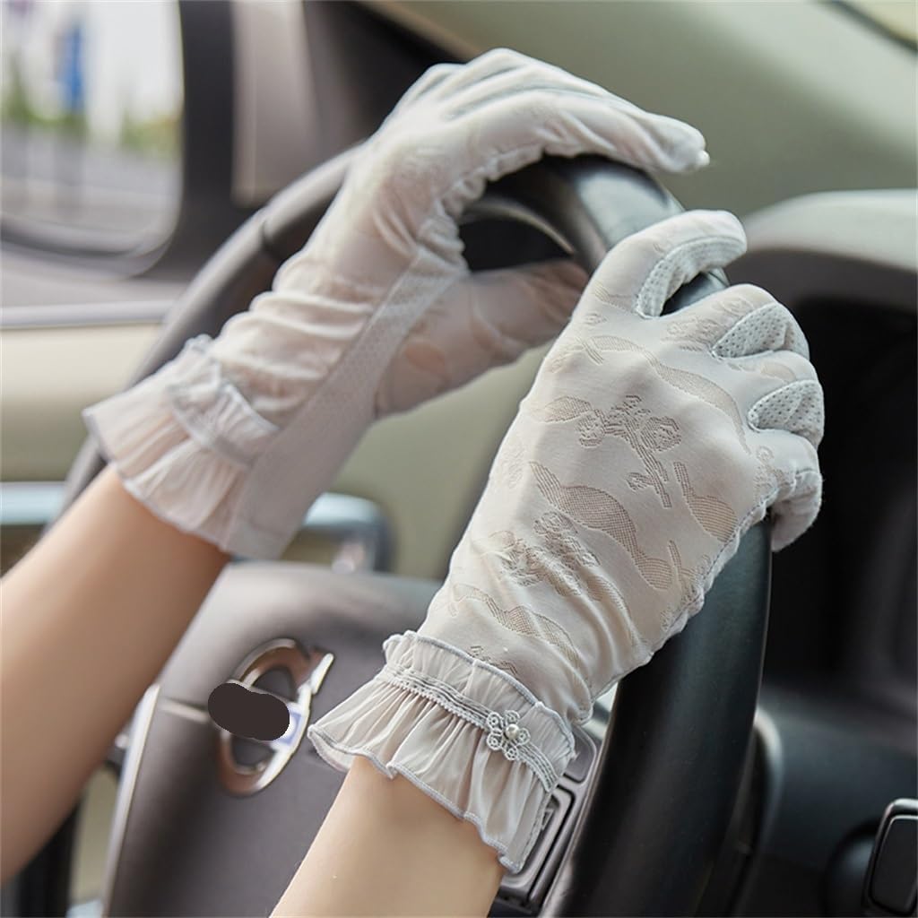 Gloves Ladies Thin Section Breathable Driving Riding Lace Touch Screen Ice Silk Spring Autumn(E)