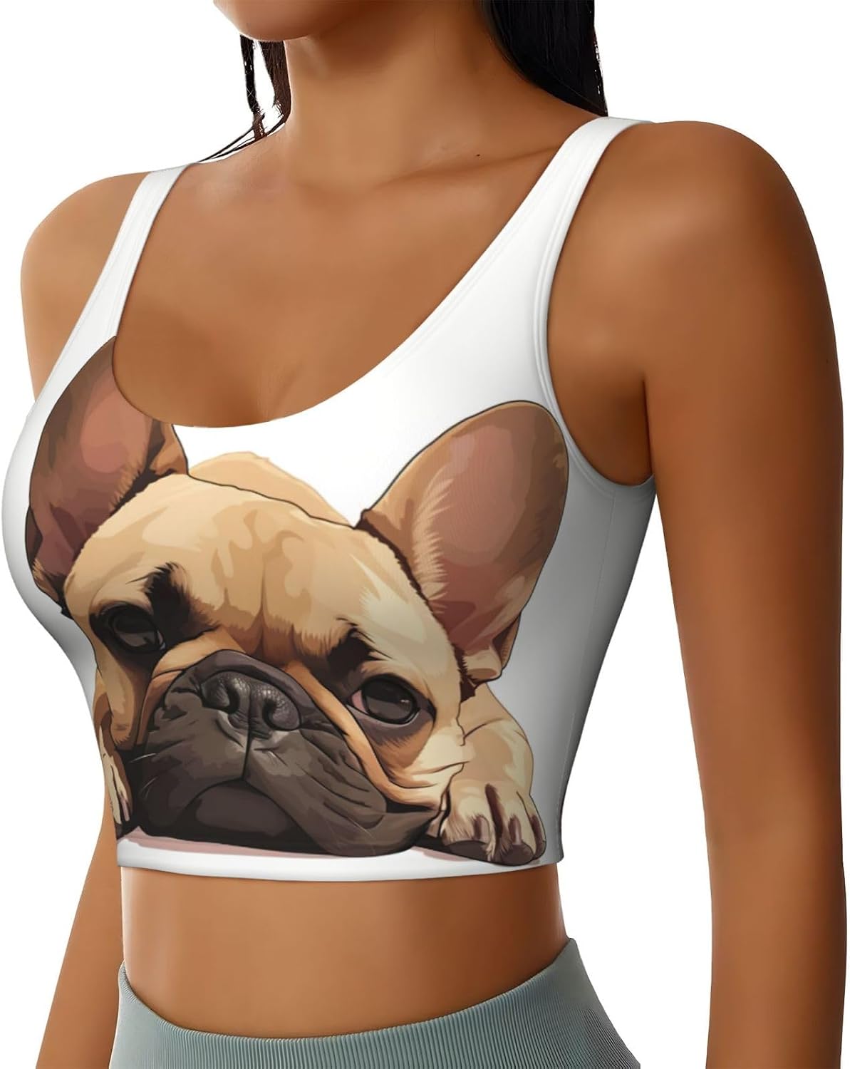 Animal Dog French Bulldog Print High Impact Sports Bras,Longline Sports Bra,Perfect for Yoga,Running and Gym Workouts