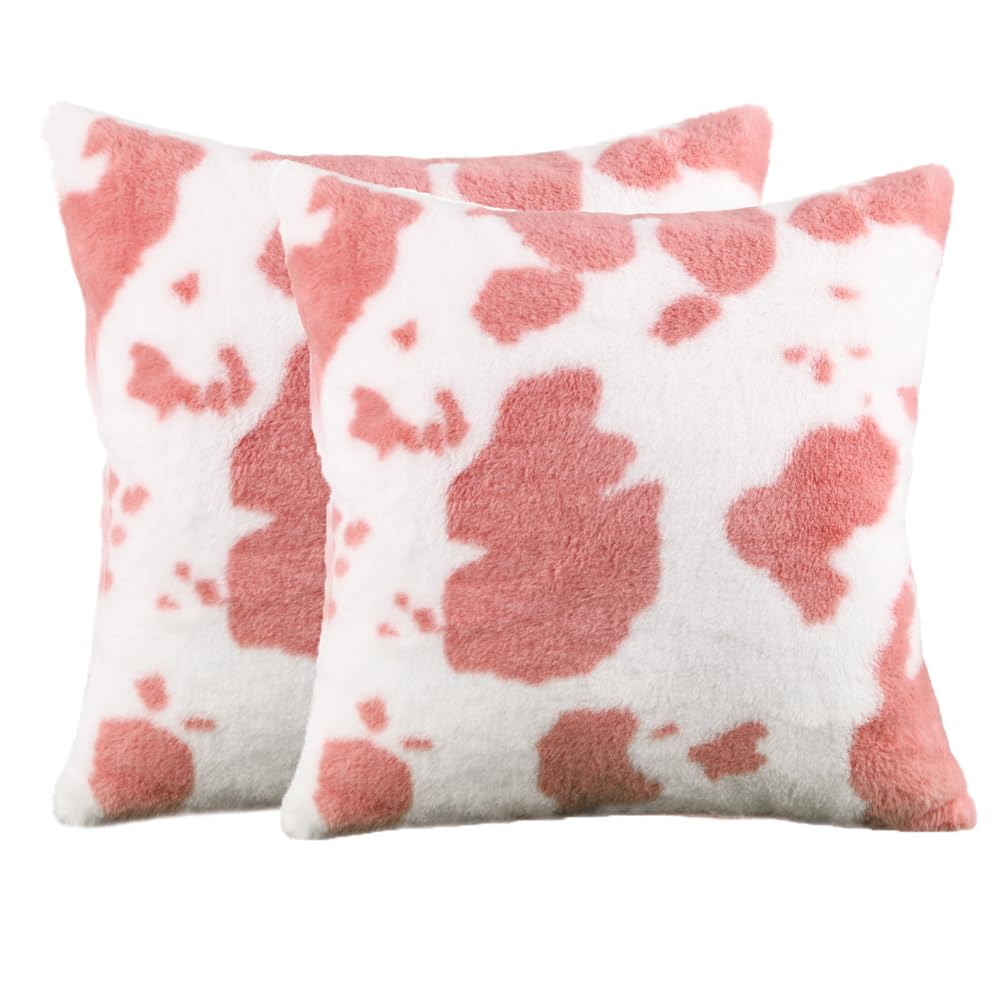 Housse de coussin vache rose 45,7 cm lot de 2 finitions soignées douceur premium