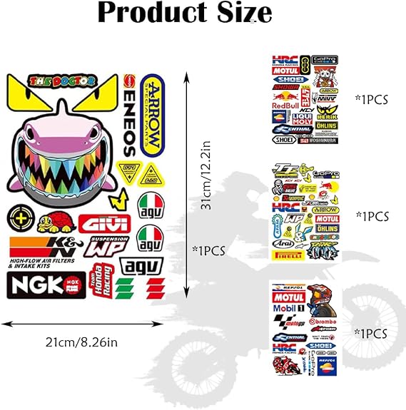 4 Pictures Motorcycle Stickers Waterproof Racing Sticker Funny MTB Stickers Car Sticker Vinyl Decal Sticker for Motorcycles Cars Helmets Skateboards Laptop Decorating