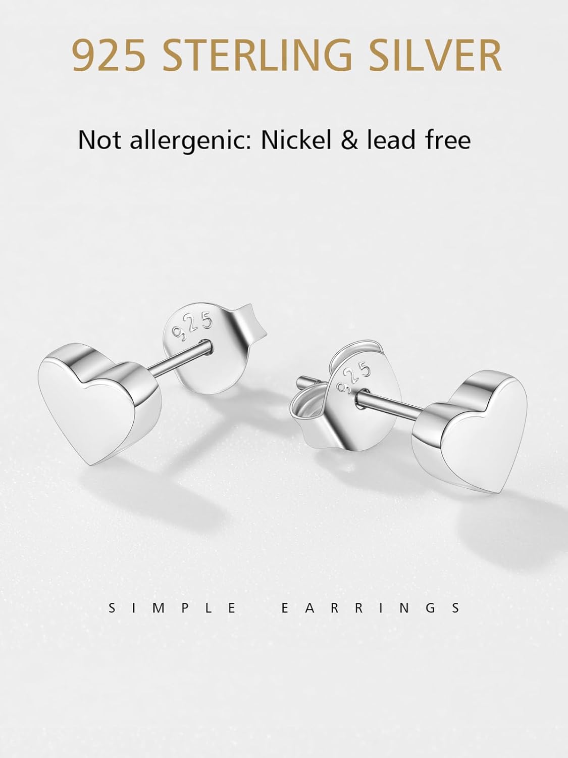 FindChic Hypoallergenic Sterling Silver Small Bar/Heart/Dot/Triangle/Butterfly/Lightning Studs Earrings Minimalist Geometric Jewelry Valentine Gifts for Women Men Girls, with Gift Box - Image 5