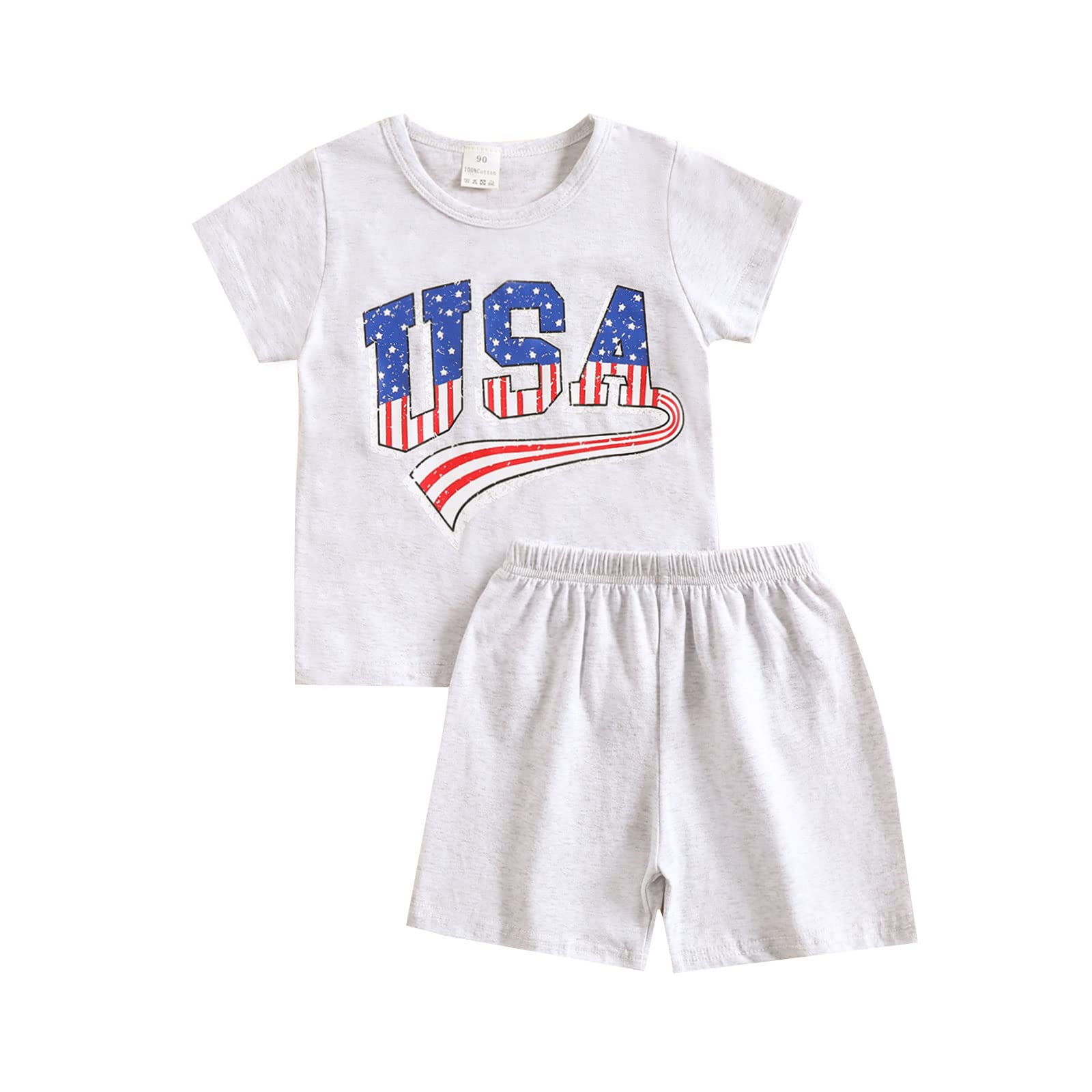 Toddler Baby 4th of July Outfit Boy Girl Oversized Romper/Shirts+Shorts Retro American Flag Matching Clothes (B USA Top+Shorts Gray,4-5T)