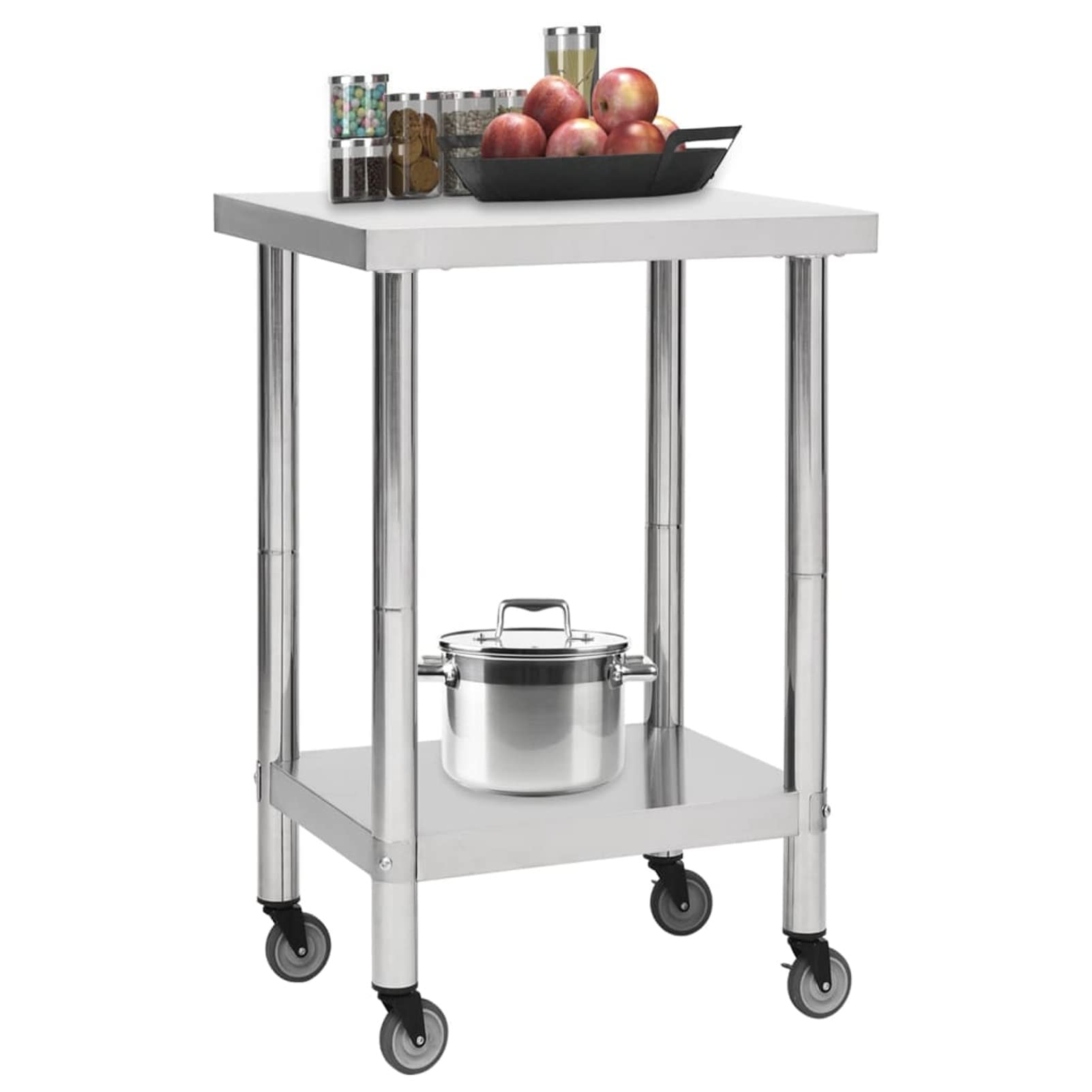 Tavolo da Lavoro Cucina con Ruote 60x60x85 cm in Acciaio Inox,Tavolo per la Preparazione del Cibo,Tavolo da Lavoro Cucina,Catering Tavolo da Lavoro per Cucina-51633