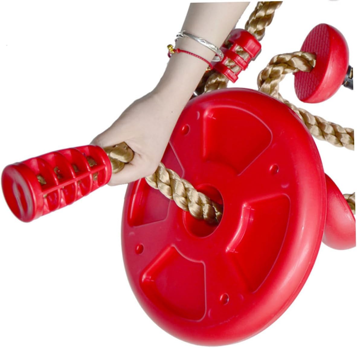 Swing Large Round Disk Climbing Swing for Boys Indoor Outdoor Recreation Red Load-Bearing Plastic and Metal Cord Playground Seat