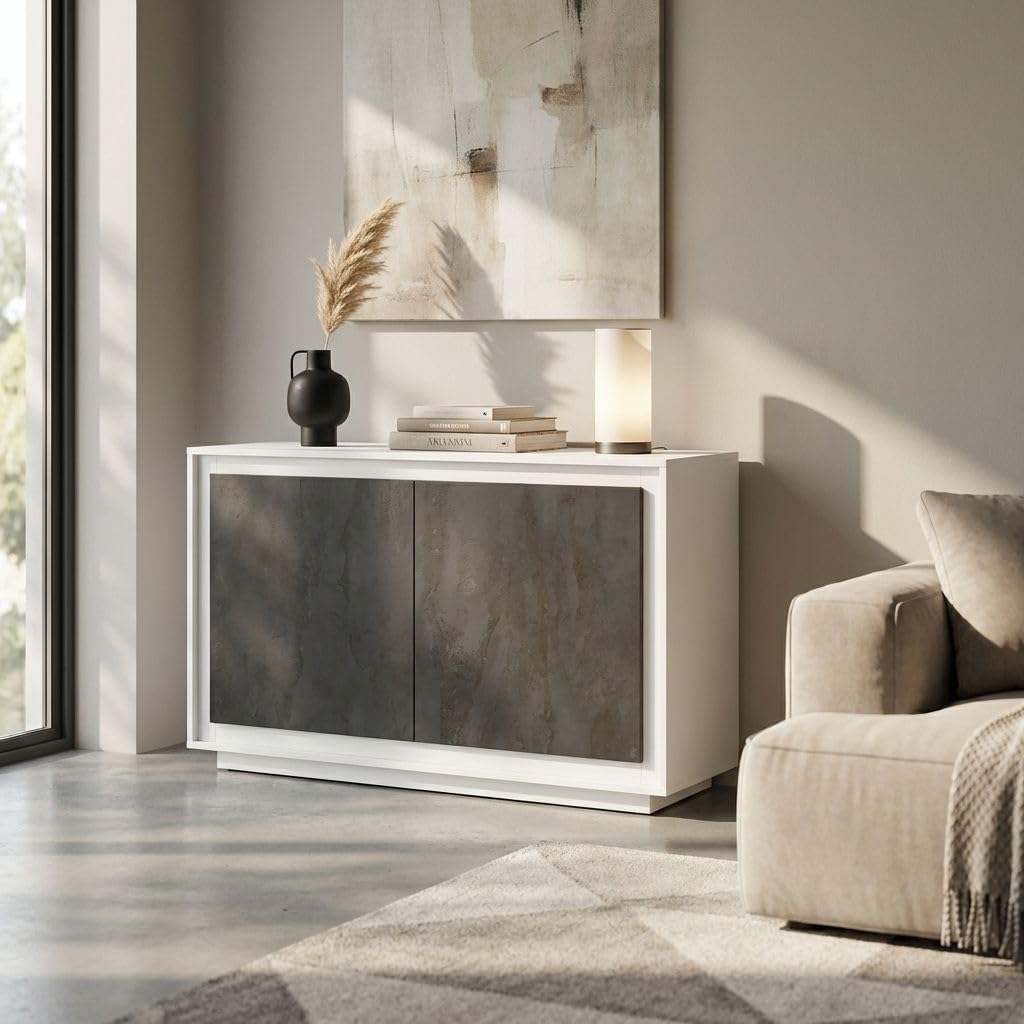 milani home - madia credenza moderna 140 x 50 x 80 cm, antracite, truciolare bilaminato