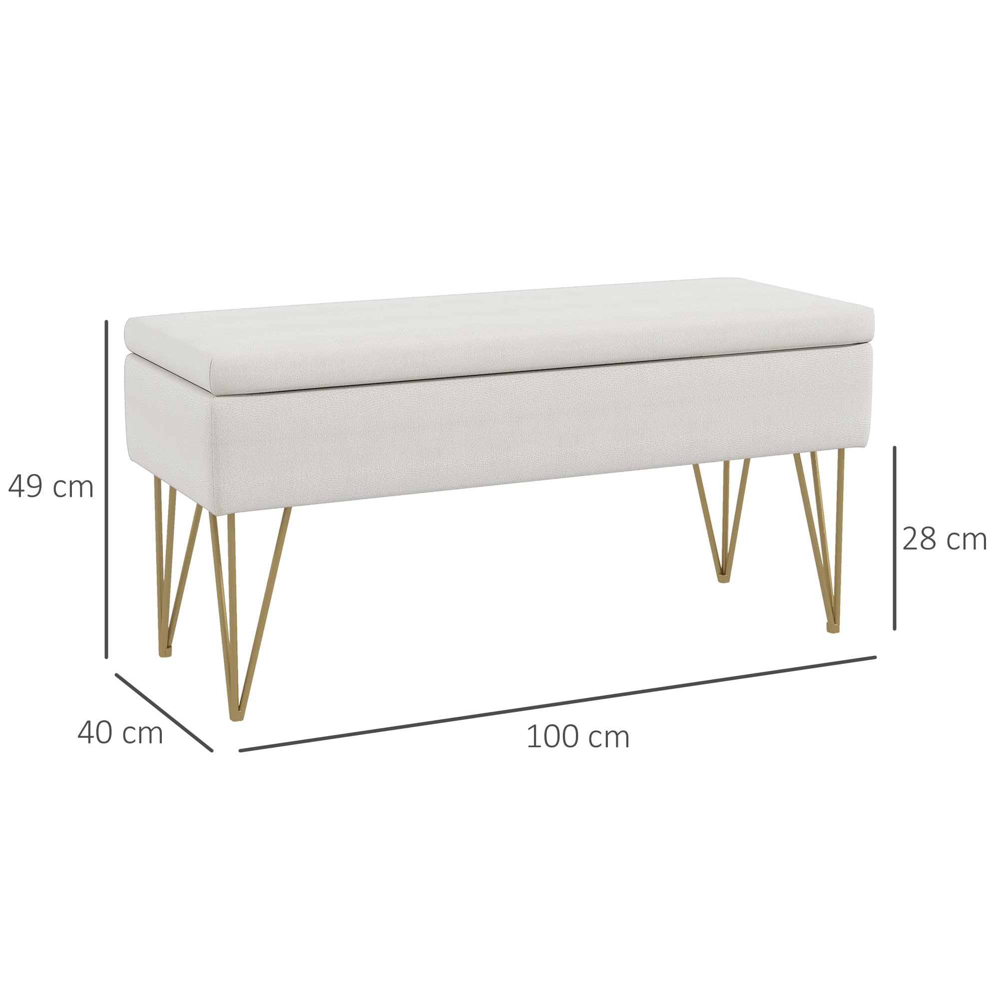 HOMCOM Banco Pie de Cama, Taburete Pie de Cama Tapizado en Lino Sintético con Patas de Acero y Asiento Acolchado, Estilo Moderno, Banco para Dormitorio, Entrada, Pasillo, Crema