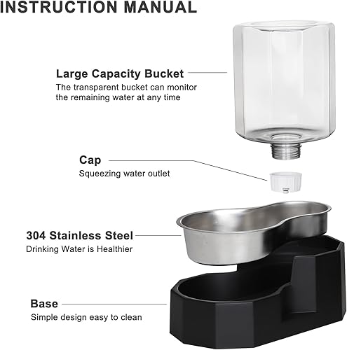 Miniatura 4 de Sfozstra Dispensador automático de agua para mascotas con cuenco de acero inoxidable, agua por gravedad, alimentador de agua angular para perros y