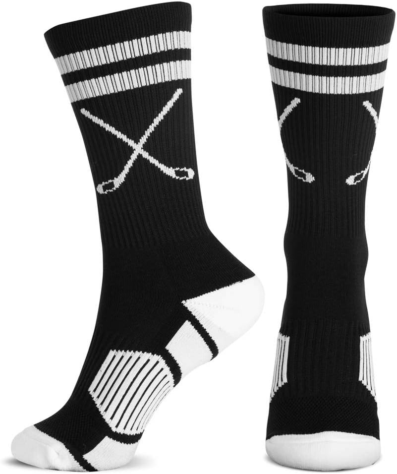 ChalkTalkSPORTS Hockey Performance Crew Socks - Crossed Sticks - Multiple Colors - Hockey Mid-Calf Socks