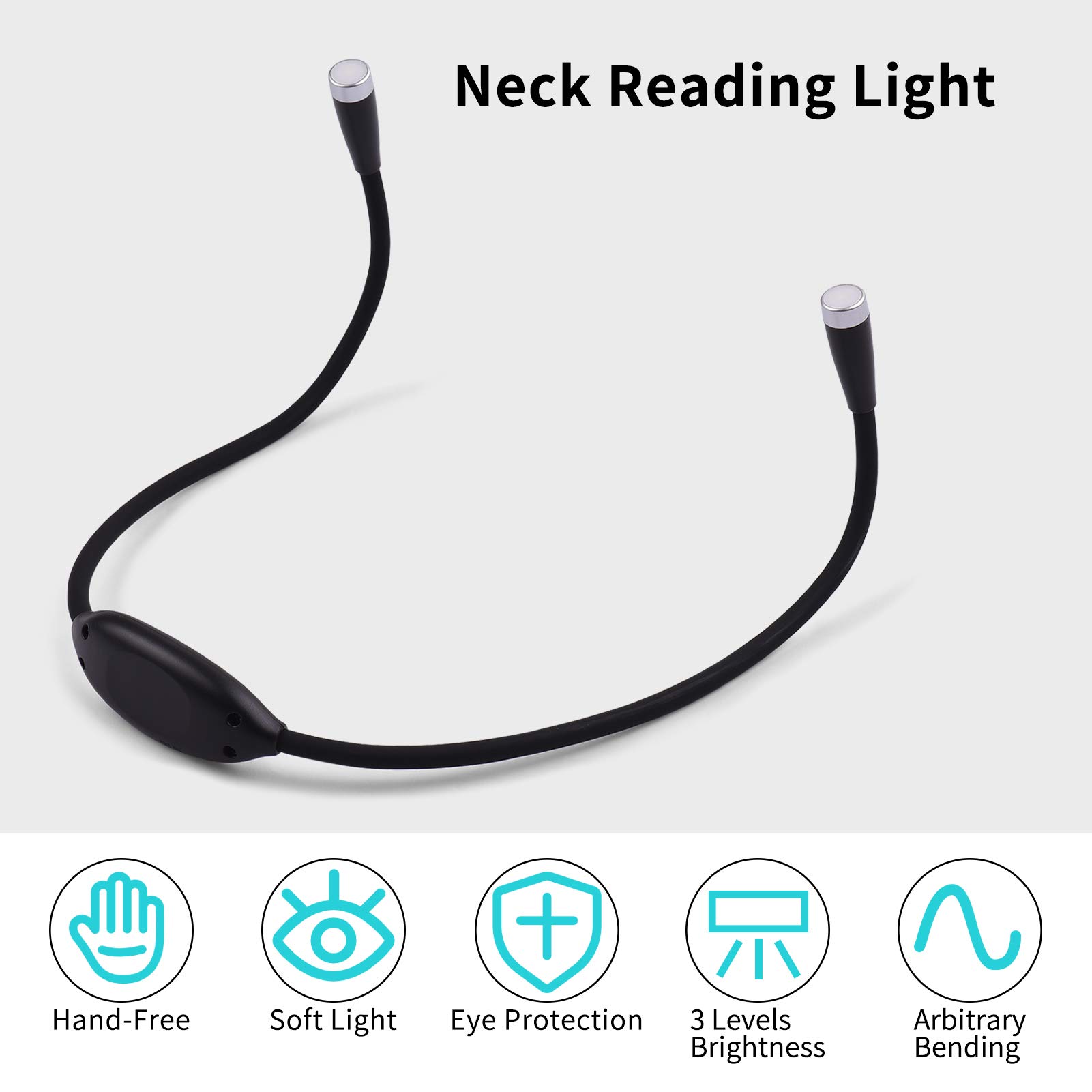 Eujgoov Neck Hug Reading Light with 3 Brightness Levels, LED Book Light for Walking Jogging Knitting