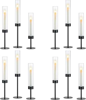 Hewory Black Hurricane Candle Holders: 12 PCS Tall Taper Candlestick Candle Holders Bulk for Candlesticks Candle Sticks Holder Decor for Table Centerpiece Wedding Party Christmas Decorations
