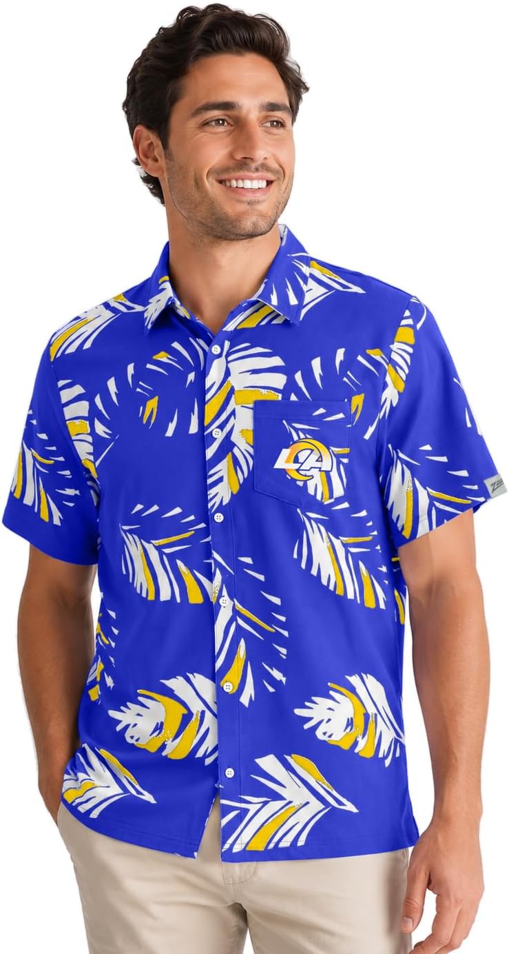 Zubaz NFL Men's Colorful Short Sleeve Button Down Shirts (Small - 5XL)
