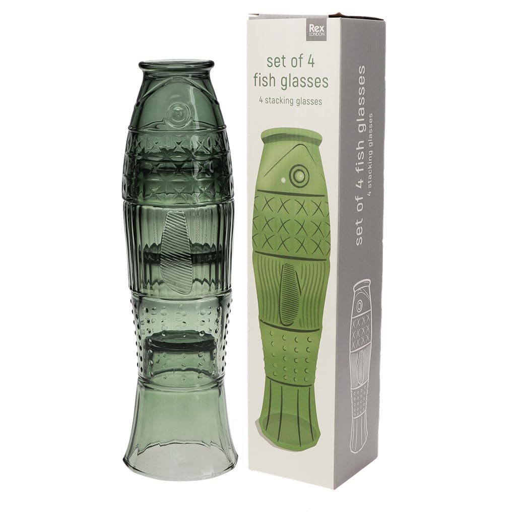 Rex London Stacking Glass tumblers (Set of 4) - Green Fish