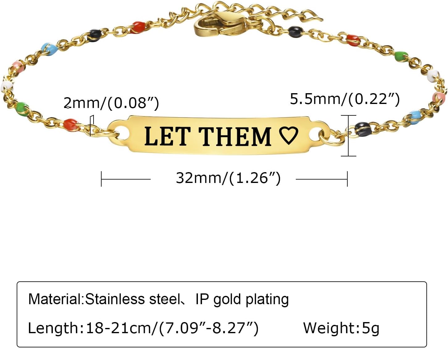 Let Them Dainty Colorful Beaded Bracelet, Self Worth Motivational Stainless Steel Engraving Tube Bracelets Inspirational Chain Crystal Energy Friendship Bracelet Jewelry for Women Men - Image 6