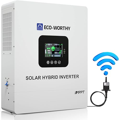 ECO-WORTHY Cargador inversor híbrido solar de 5000 W, convertidor paralelo múltiple de 48 V CC a 120 V-240 V CA, controlador de carga MPPT integrado