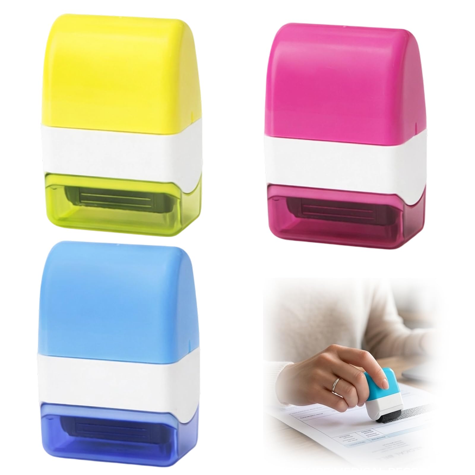 Confidential Roller Stamp, Data Defender Roller Stamp, 3 Pcs for Document Security and Identity Protection, Set of 3 Colours for Personal Privacy