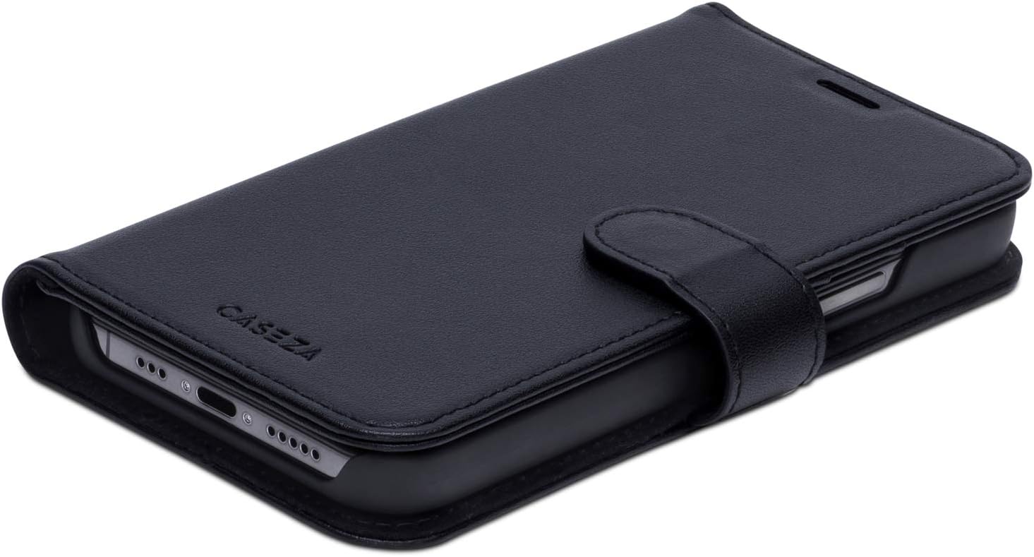 CASEZA Zurich Detachable Wallet Case for iPhone 12 / iPhone 12 Pro Black - Premium PU Leather 2in1 Flip Folio Book Cover for iPhone 12/12 Pro (6.1") - Wireless Charging Qi