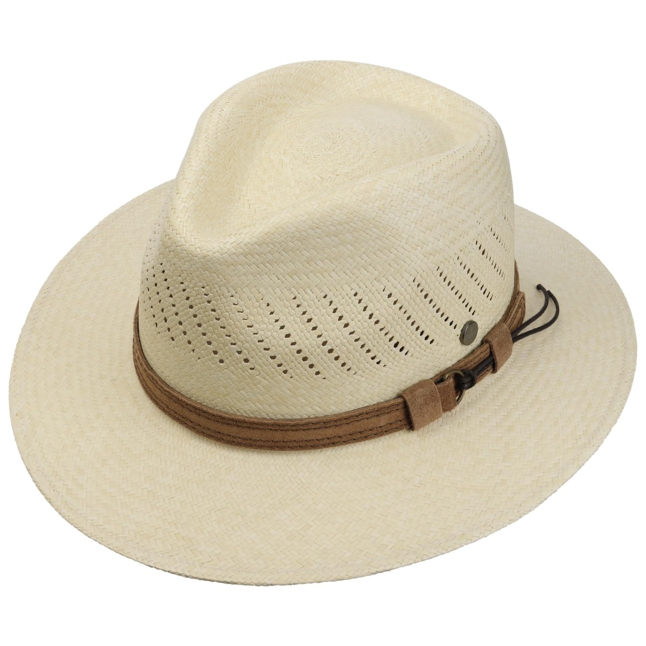 Lierys Air Panama Traveller Chapeau Paille Panama Protection UV Bande Cuir Made in Panama Unisexe Printemps Ete