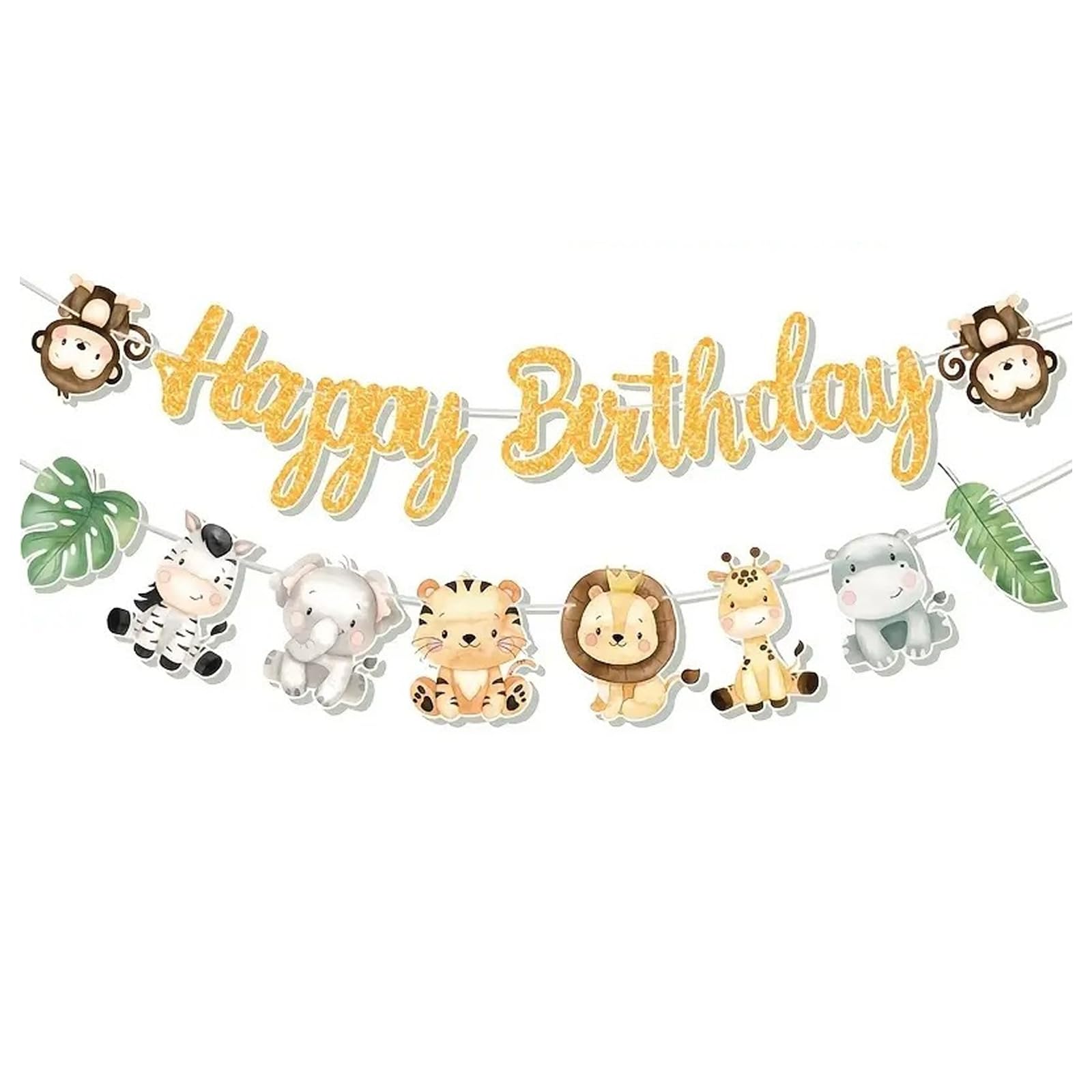 2Pcs Happy Birthday Bunting Banner for Safari Party Decorations,Birthday Decorations Safari Jungle Animal Banner for Safari Birthday Jungle Theme Party Decorations Supplies