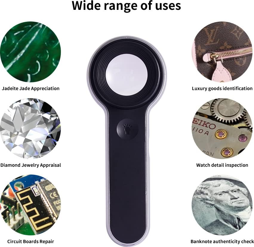 Miniatura 2 de Lupa recargable iluminada de 60 veces con lentes de doble revestimiento, iluminación LEDUV, diseñada para la identificación de joyas de