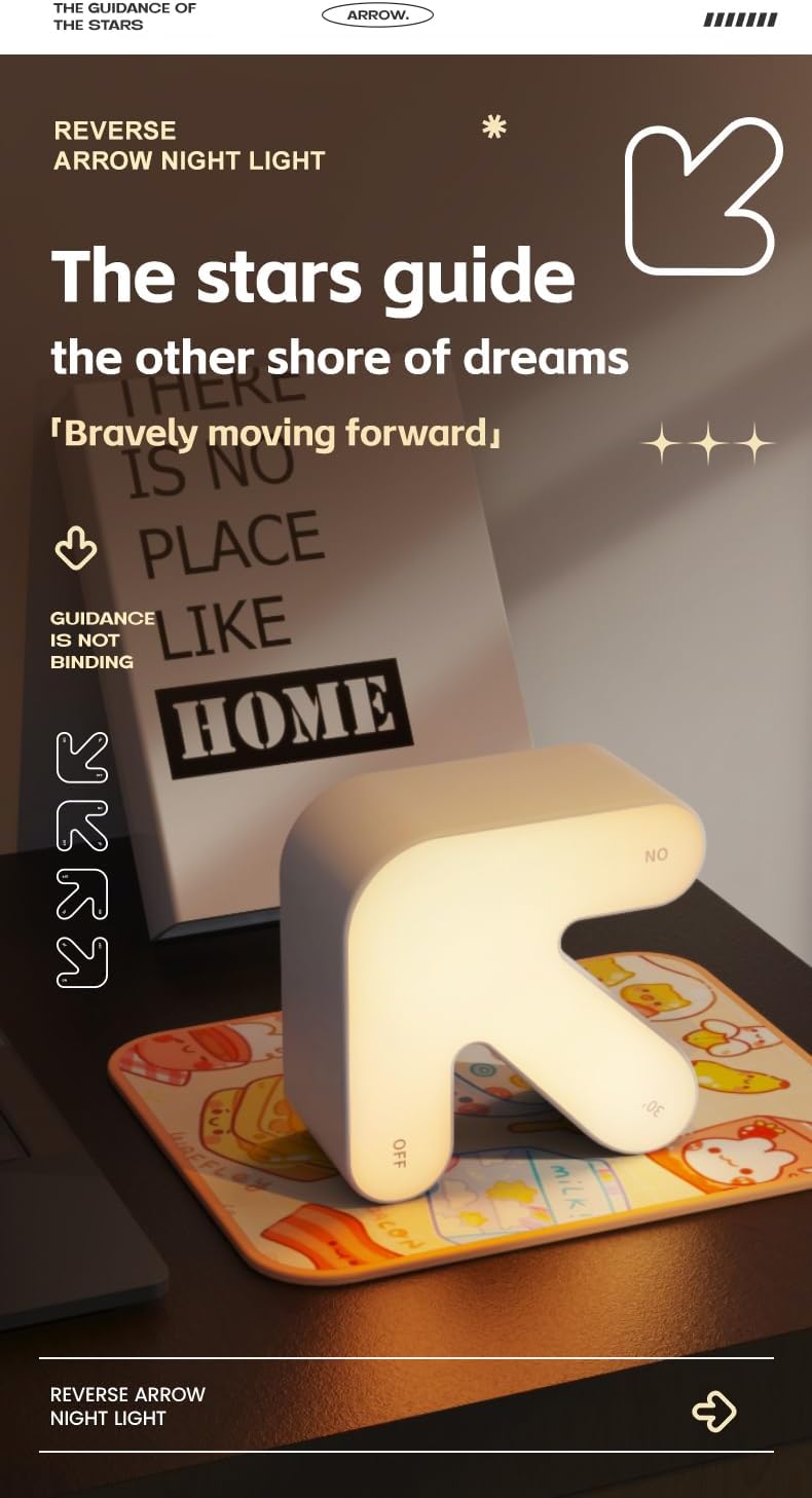 Reverse Arrow Night Lamp, 3D 9 Color Changing Touch & Flip Sensor Light for Bedroom Living Room Childrens Room Used as Night Light, Desk Lamp, Mood Light, Ambient Party Light, Decor & Gifting