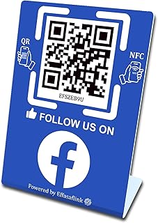 Social Media Stand with NFC & QR Code Sign - Easy and Fast Access to Social Media Page for Customers - Gain More Followers, Simple Setup, No Monthly Fees, For All Businesses, Compatible with Facebook