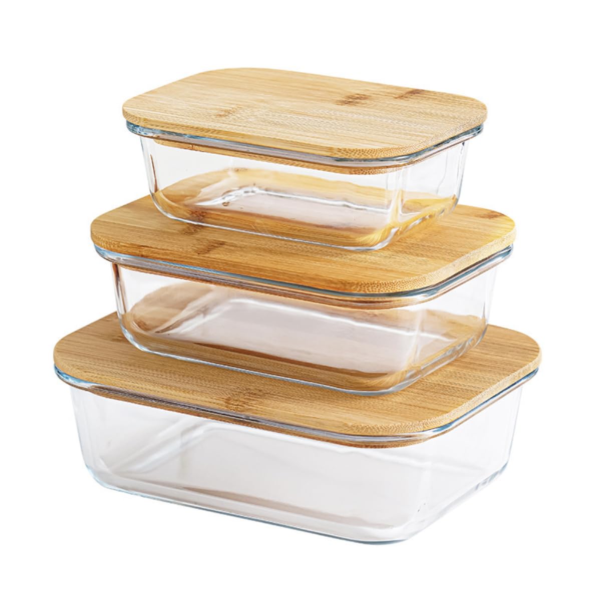 Vellichor Europe Recipientes de vidrio para almacenamiento de alimentos con tapas herméticas de bambú, juego de 3, ecológicos, sin plástico, tamaños versátiles, aptos para microondas y horno,