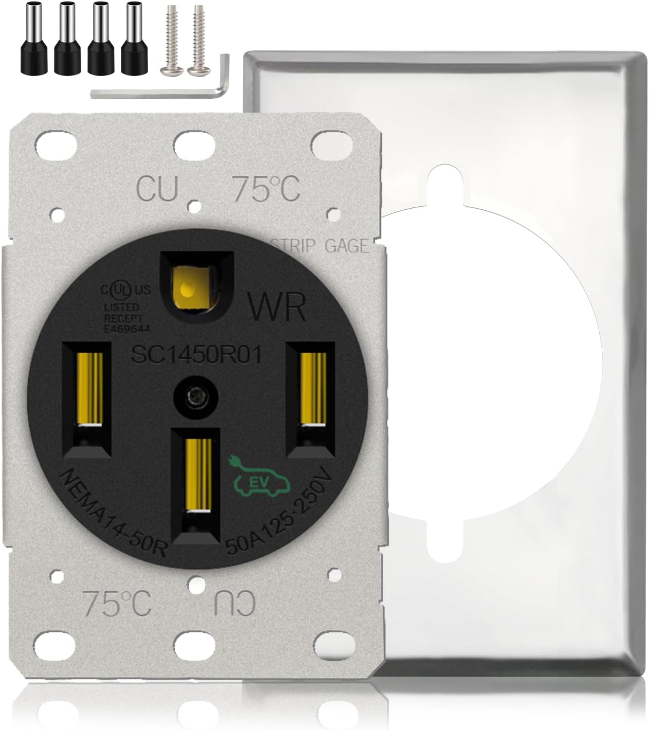 UL Listed NEMA 14-50R EV Charging Outlet 50 Amp 125/250V, Weather-Resistant, Industrial Grade, Heavy Duty Flush Mounting Receptacle for Electric Vehicle, RV Power (NEMA 14-50R EV RECT.)