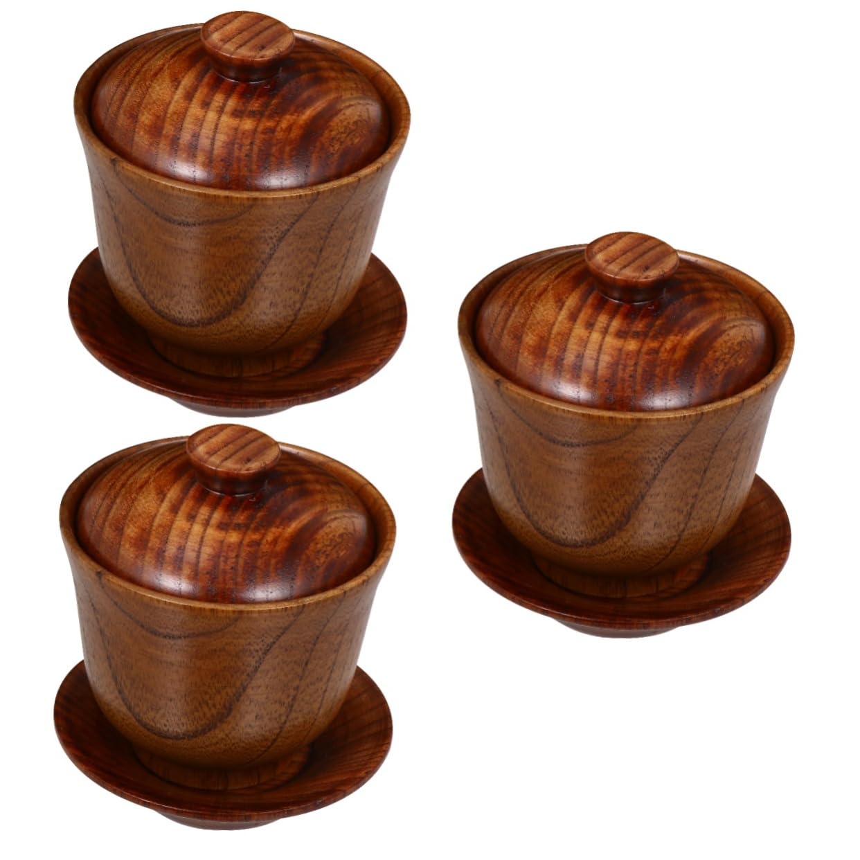 Juego de taza de cerámica con tapa y platillo de madera para infusiones en casa