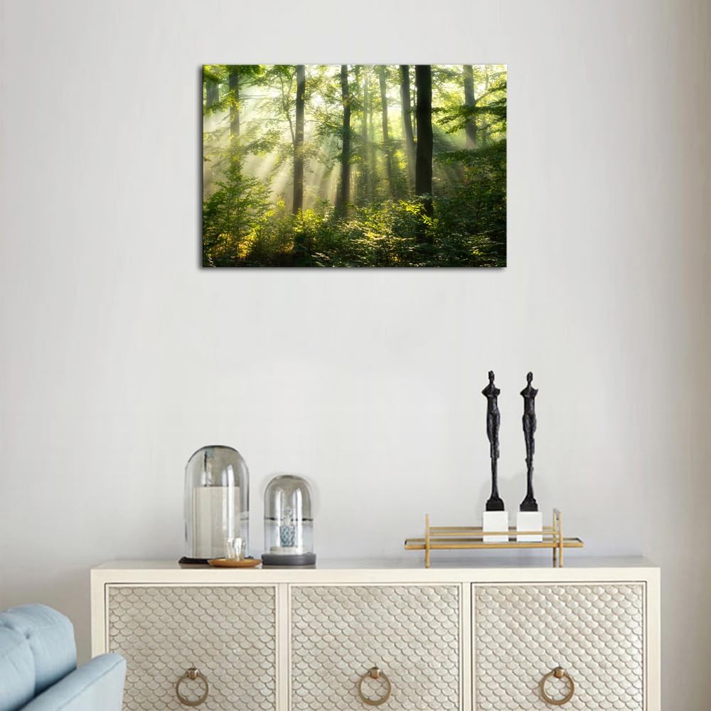 CIYU Summer Sunrise Forest Canvas Wall Art Nature Painting Print 24x16 Green Tropical Tree Pictures Wall Decor for Living Room Bedroom Office (Green Forest, 16x24 inch)