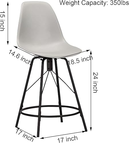 Miniatura 2 de Changjie Furniture Juego de 4 taburetes de bar giratorios de altura de mostrador, sillas laterales de plástico (24 pulgadas, gris)