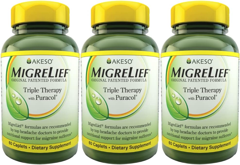 MigreLief Original Formula Triple Therapy with Puracol, 60 Count (Pack of 3)