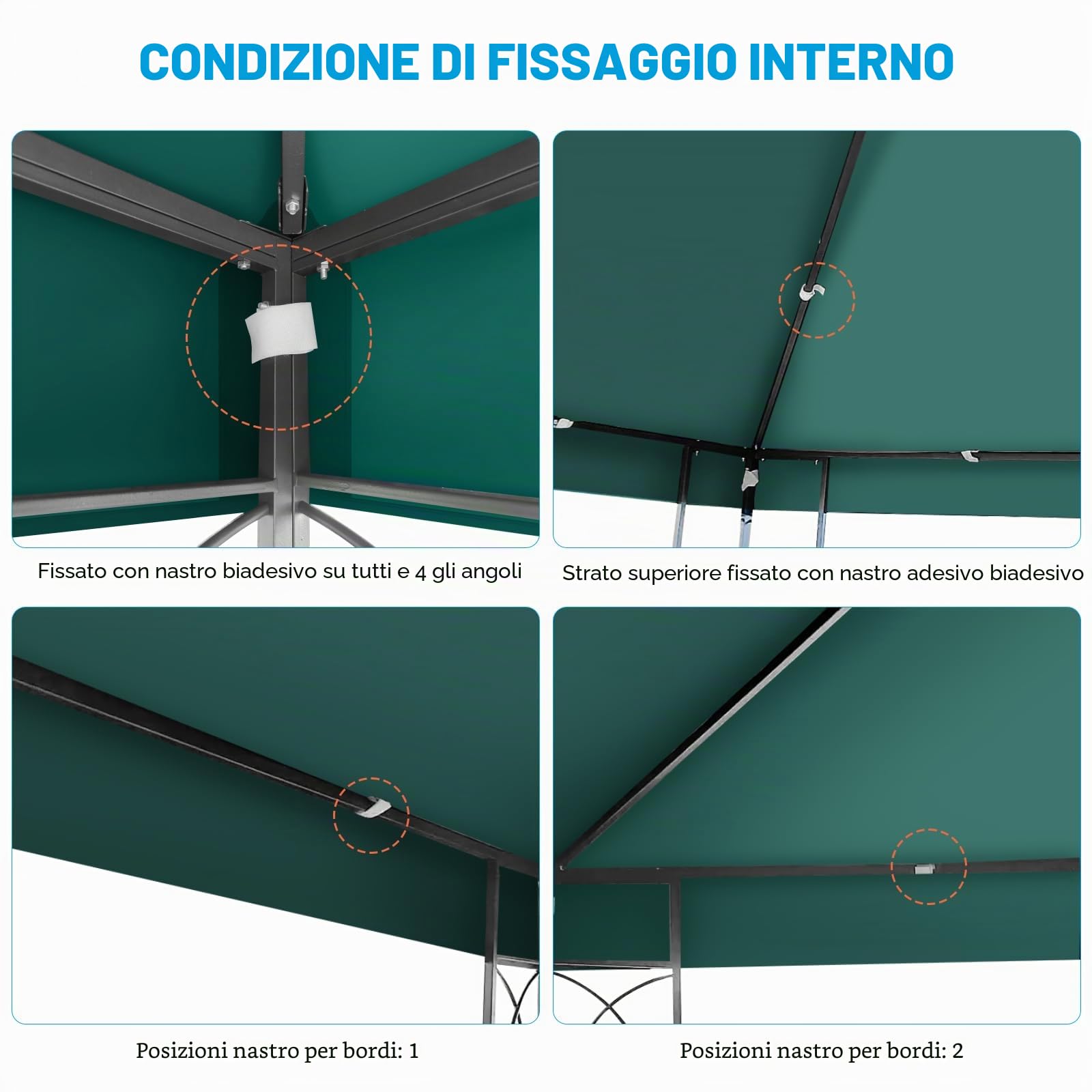 Telo di Ricambio per Gazebo 3x3m, Impermeabile e Anti-UV 300D, Copertura Rimovibile per Pergola con Fascette in Velcro Rinforzate, Ideale per Giardino, Terrazza, Campeggio e Spiaggia,Verde