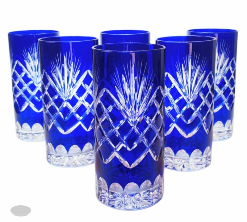 MaRika Kryształowe szklanki do wody i szklanki do picia 320 ml – kobalt, ręcznie zdobione eleganckie szkło – zestaw 6 sztuk w opakowaniu prezentowym, idealne na co dzień i jako prezent