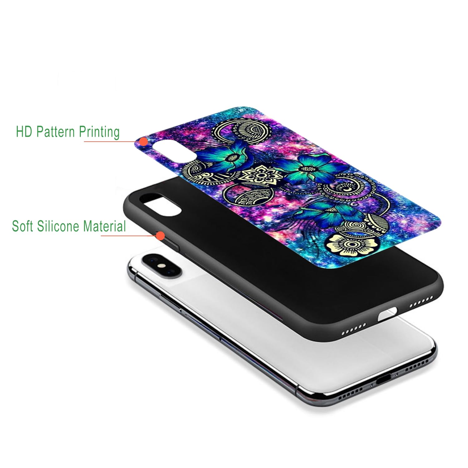 vingarshern Cover Compatible with Motorola Moto E13 Custodia in Silicone Sottile,Case Antiurto e Antigraffio con Motivo+1×Catena/Cordino per Cellulare,Mandala