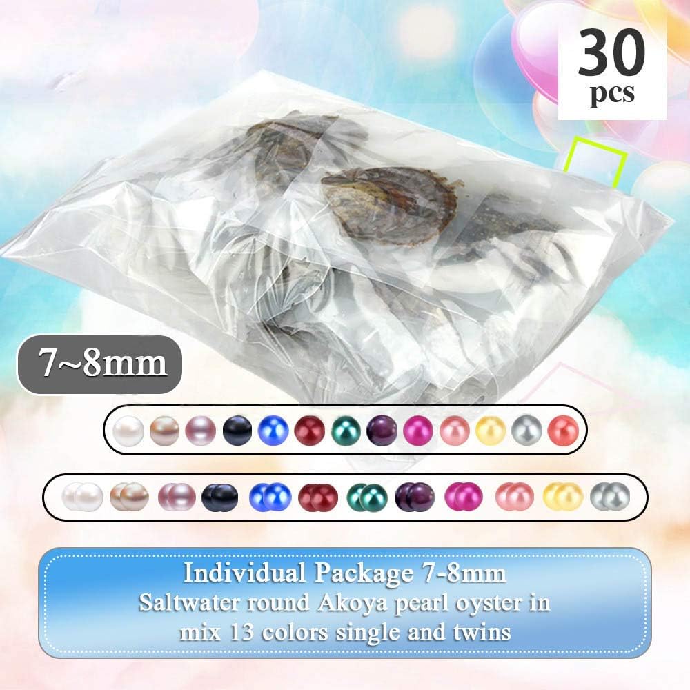 7-8mm Mixed Colored Akoya Saltwater Cultured Pearl Oysters for DIY Jewelry Making, Pack of 30Pcs(12Pcs Twins, 18Pcs Single)