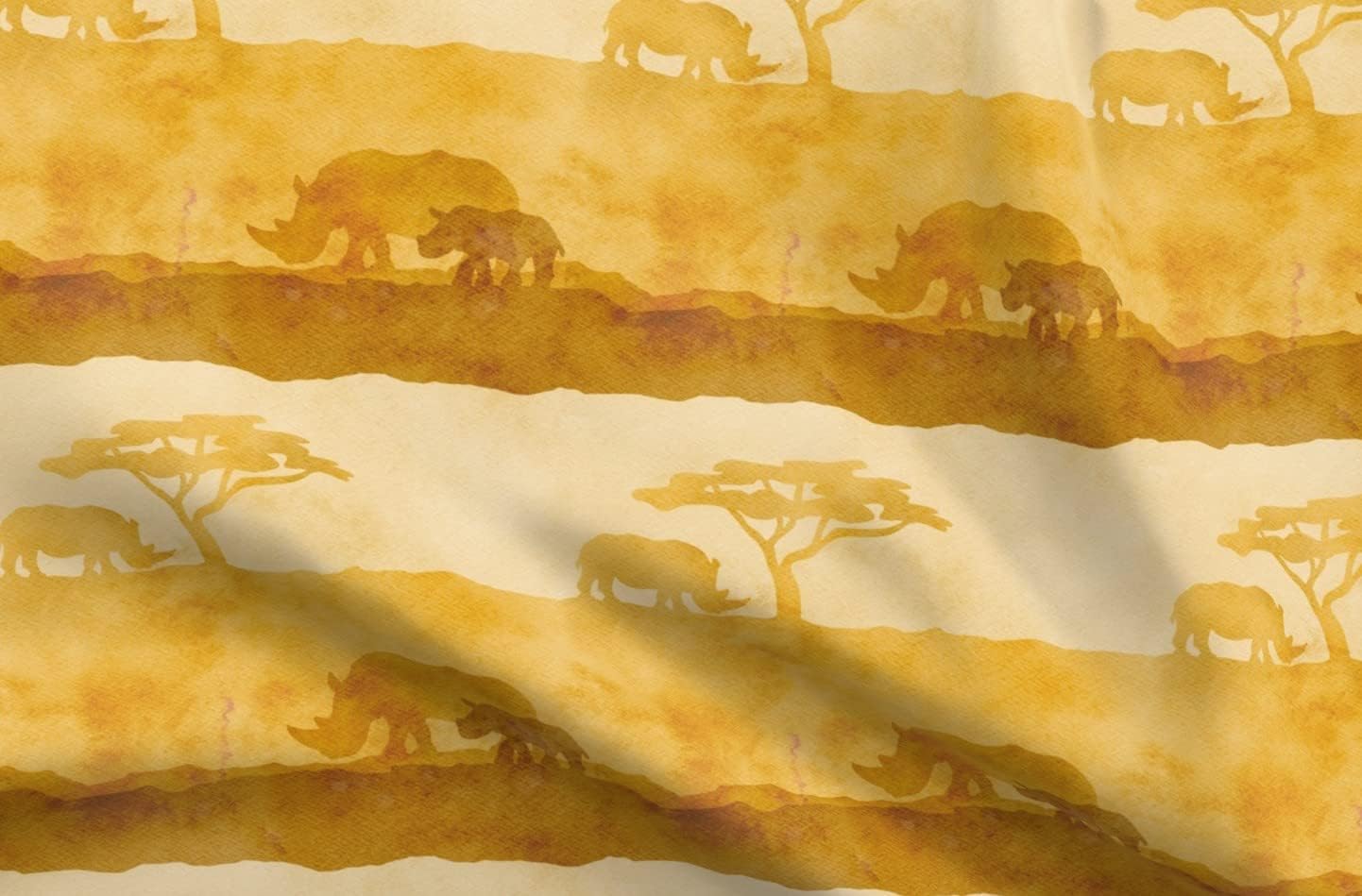 Spoonflower Fabric - Rhino Yellow Gold Animals Sand Warm Africa Printed on Organic Cotton Sateen Fabric by The Yard - Sewing Quilting Apparel Home Decor