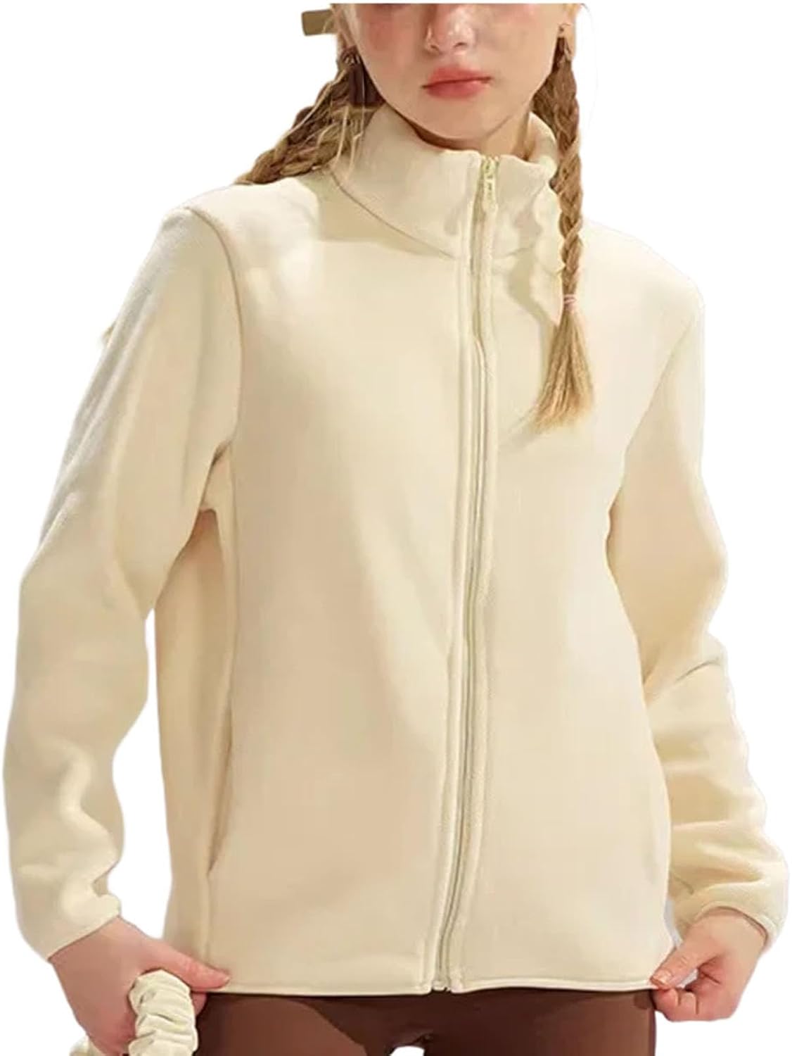 Womens Double-sided Fleece Sports Jacket Winter Outdoor Exercise Warm Coat Stand Up Collar Thick Casual Tops