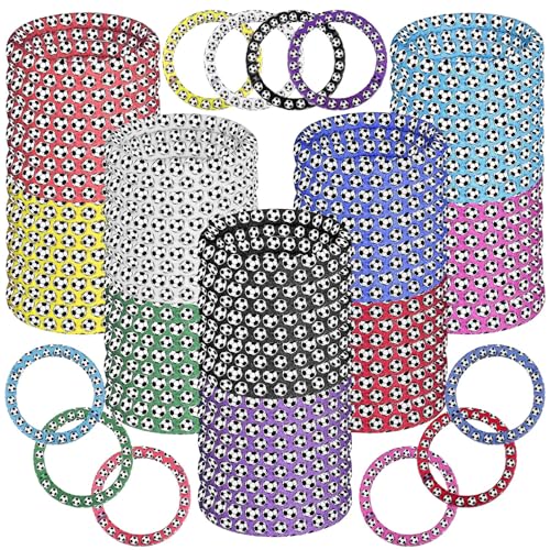 Chuangdi 100 Pcs Soccer Hair Accessories for Girls Nylon Hairband Soccer Sport Hair Ties Team Gifts Elastics Ponytail Soft Hairband No Crease Damage for Girls Thick Straight Curly Multi Colored