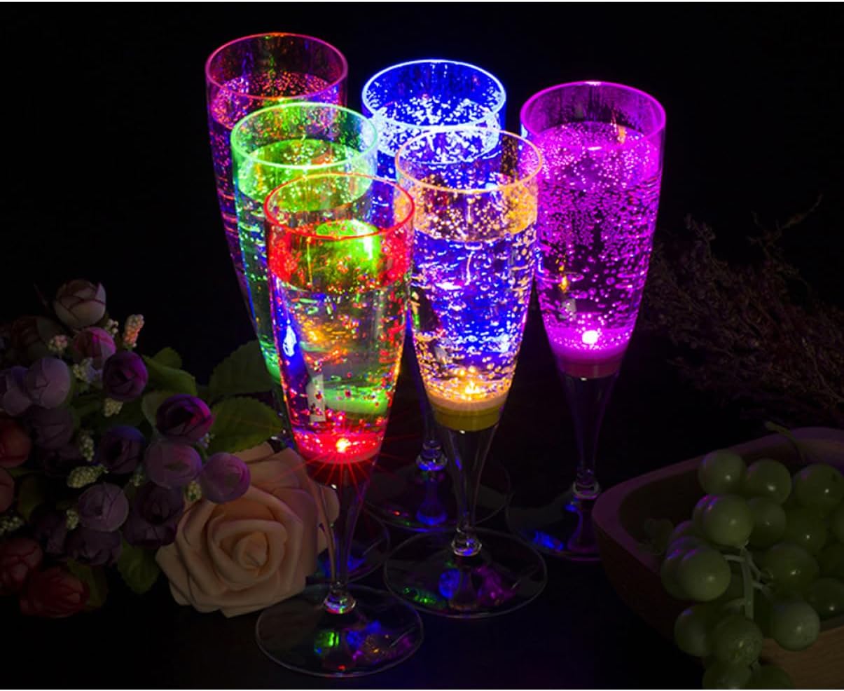 6 Pcs 150L LED Light Up Plastic Goblet Liquid Activated Wine Glasses for Parties Festive Atmosphere Drinkware