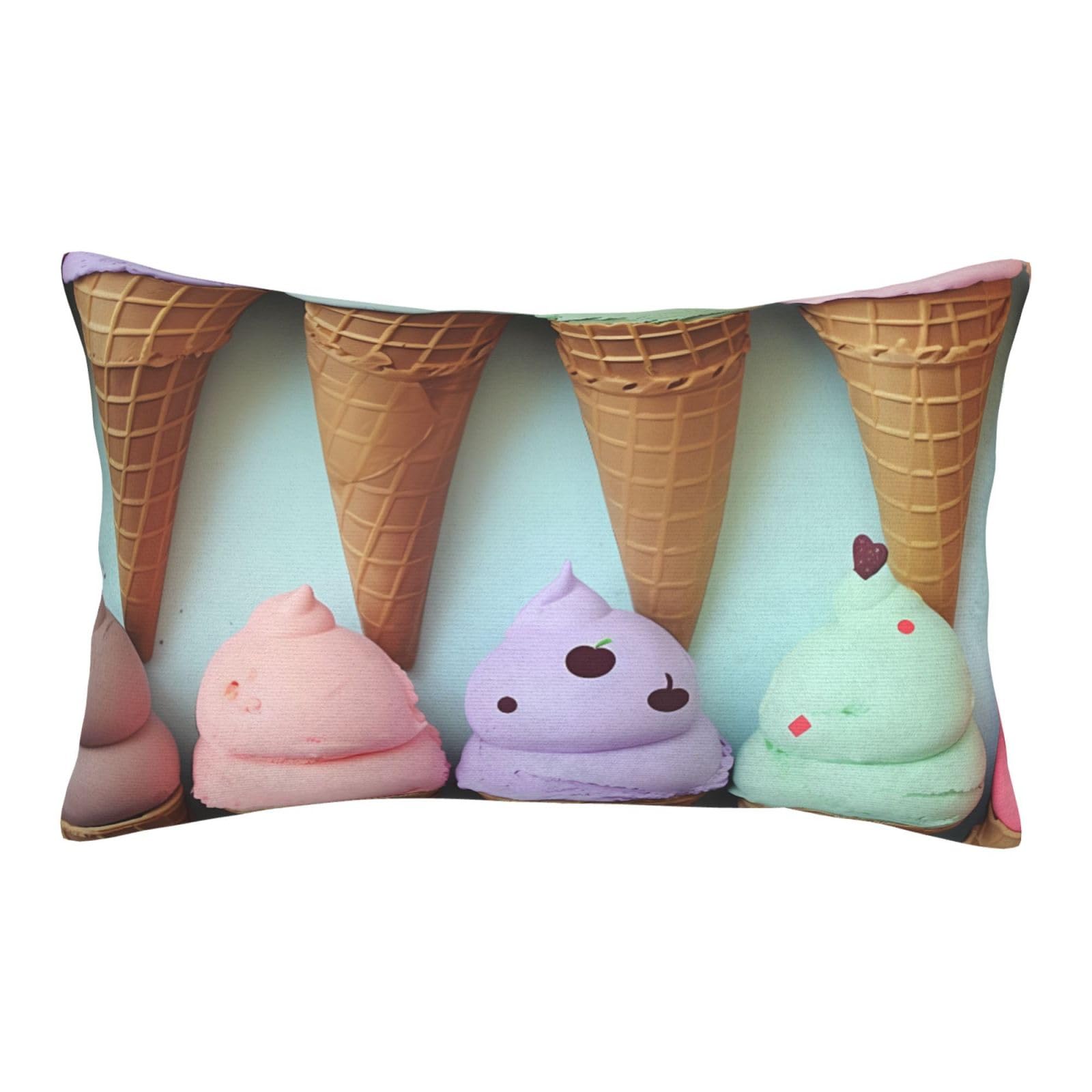 Velvet Pillowcases 16"x24" Ultra Soft Breathable Pillow Cases, Luxury Fuzzy Throw Pillow Covers with Zipper, Ice Cream Cones Pillow Shams All Seasons Decorative Cushion Cases for Couch
