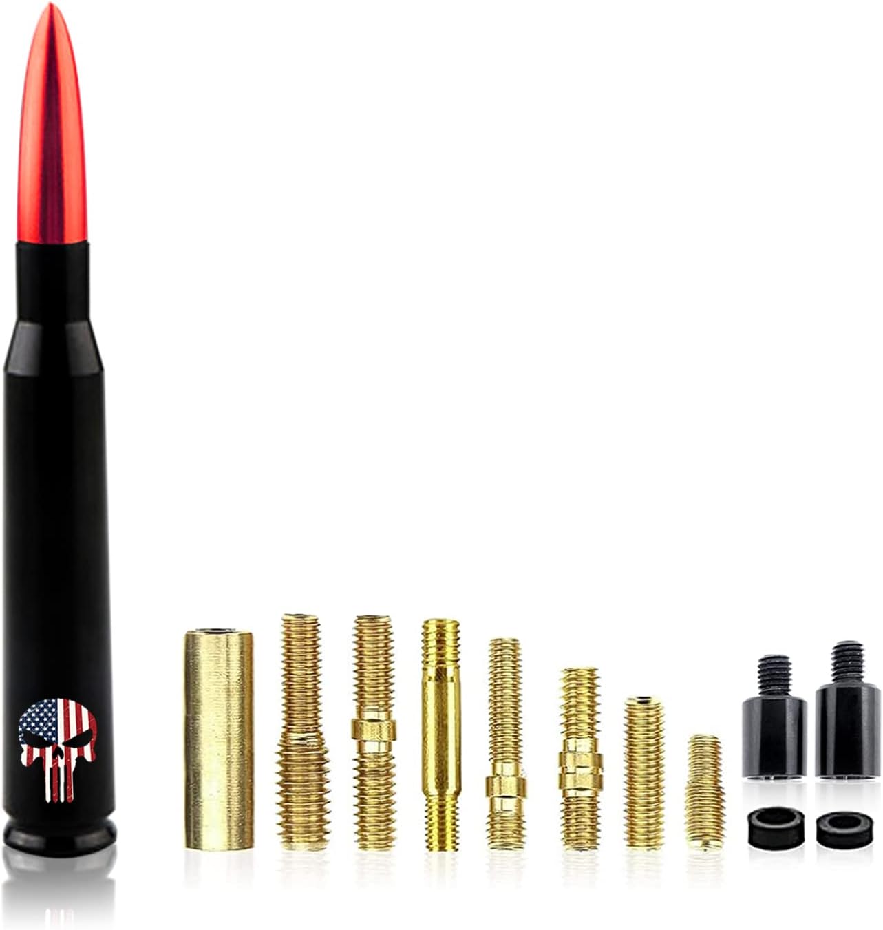 TimNas 1 PC Car Truck Bullet Antenna, Skull American Flag Pattern Antenna for GM Chevy Silverado 1500 2500 3500 HD Avalanche GMC Sierra 1500 2500 3500 Denali Heavy Duty Vehicle Accessories (Red)