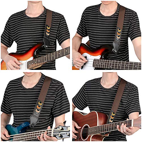 BestSounds Sangle de guitare 100 % coton, 3 logements de médiators, pour guitares basse et électriques marron - Les Beatles, Paul McCartney, John Lennon, RIngo Starr, George Harrison BestSounds Sangle de guitare 100 % coton, 3 logements de médiators, pour guitares basse et électriques marron – Image 6