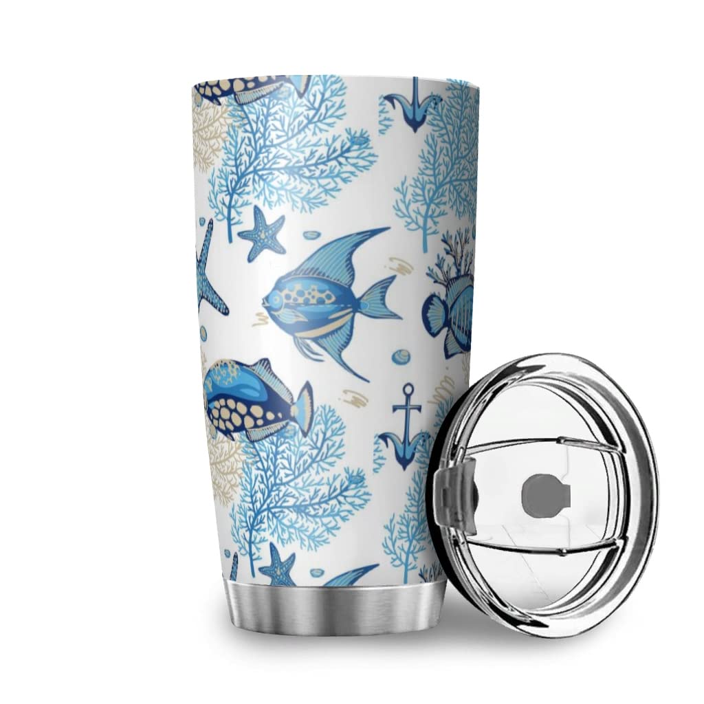 Zbbfwu Seefish Starfish Coffee Mug to Go Thermal Mug Stainless Steel Leak-proof Coffee Cup Travel Mug Multicoloured 600 ml
