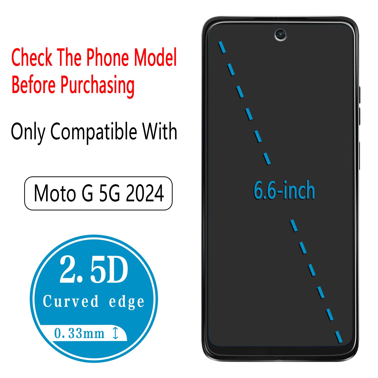 Protector de pantalla de vidrio templado diseñado para Motorola Moto G 5G (2024), antiarañazos, sin burbujas (2 unidades)