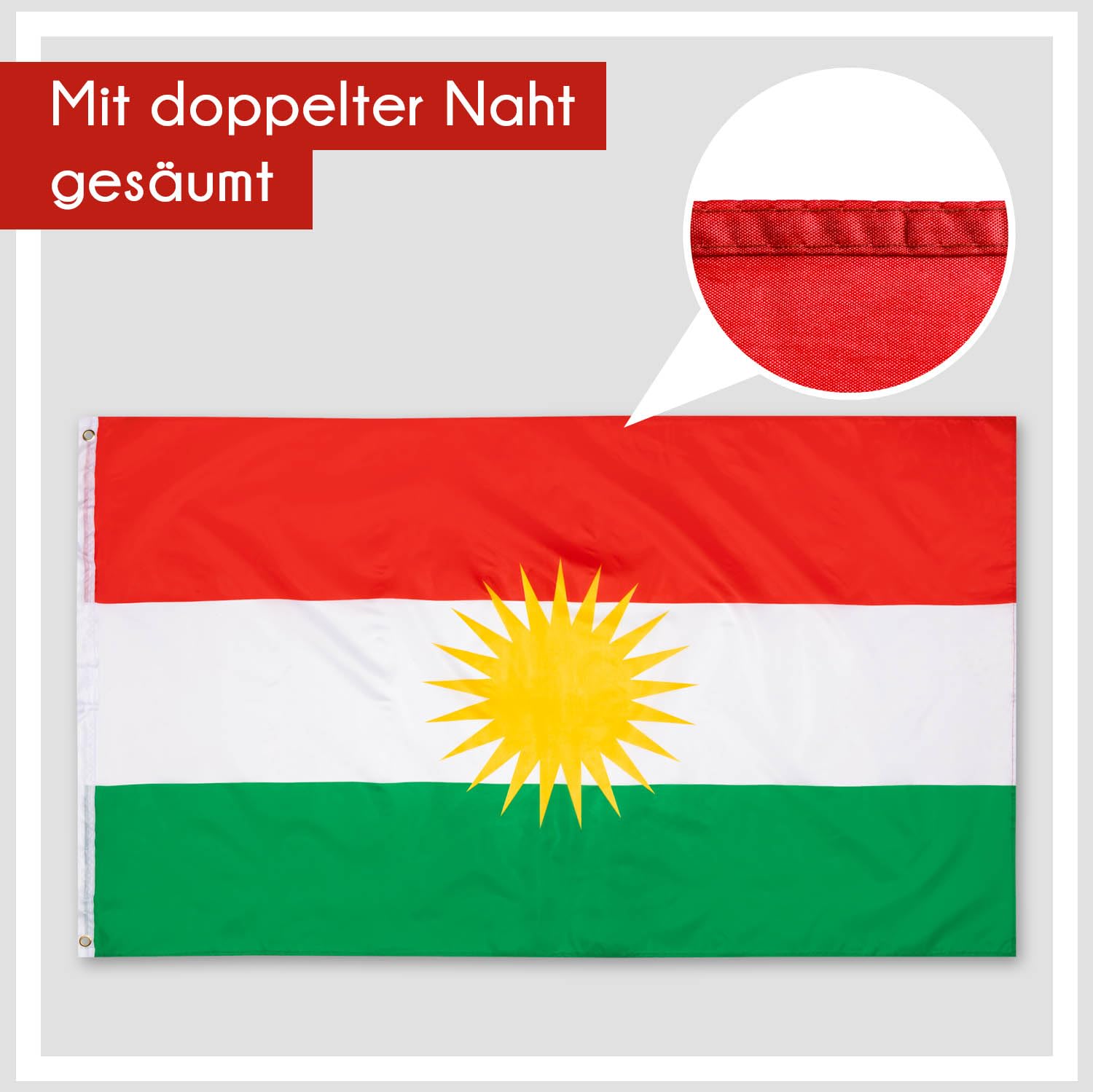 PHENO FLAGS Kurdistan flag - Kurdish flag 90 x 150 cm with brass eyelets - durable flag for flagpole - 100% polyester - Image 2